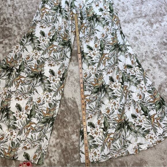 Peach Love California white & green leaf print pull on wide leg lightweight SZ S - Picture 13 of 13